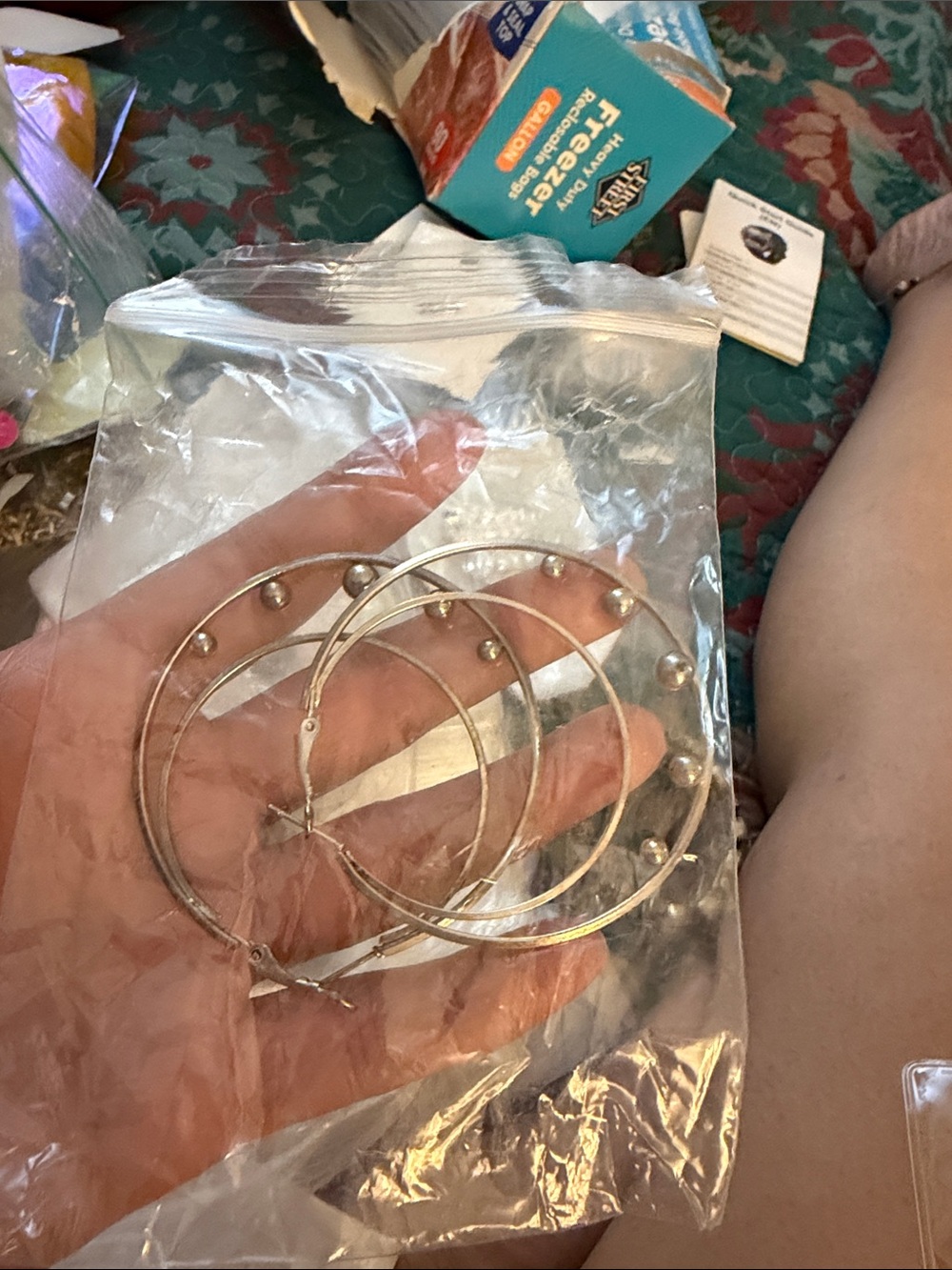 Silver Tone Beaded Hoop Earrings - Women's Jewelry